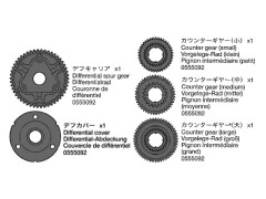 10555092　WR-02 デフギヤ、デフカバー、カウンターギヤ大、中、小(黒・各1)