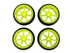 HD-093Y　ホイールはめ込み済み 引っ張りドリフトタイヤ（AVS MODEL T7ホイール オフセット3 イエロー)