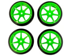 HD-093G　ホイールはめ込み済み 引っ張りドリフトタイヤ（AVS MODEL T7ホイール オフセット3 グリーン)