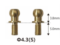 ET-084　真鍮ピロボール Φ4.3 (S)  首上3.8mm/ネジ部5.0mm　2個入